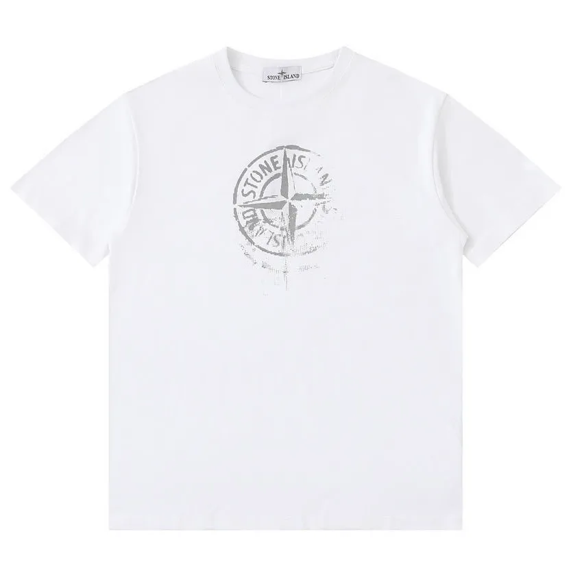 W676#P110💰 [Stone lsland/Stone Island summer new style short-sleeved T-shirt with missing distressed print] ⚠️[Original creation with high control of details] - Made of 260g combed cotton 32-count double yarn, soft and comfortable to the touch, sweat-absorbent and breathable. - Simple, basic and versatile style, original quality, the first choice for couples. - Made in a large factory, four needles and five threads on the shoulder, neatly arranged, high quality workmanship. - Same style for men and women. Very versatile, one piece for everyone, details are clearly visible. Color: Black White Size: M L
